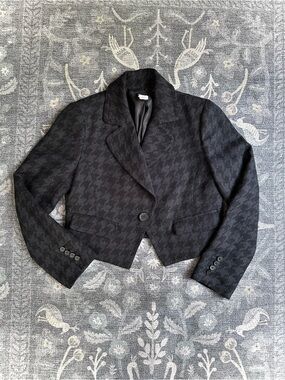 J. Crew Black Houndstooth Wool Cropped One Button Blazer Sz 6